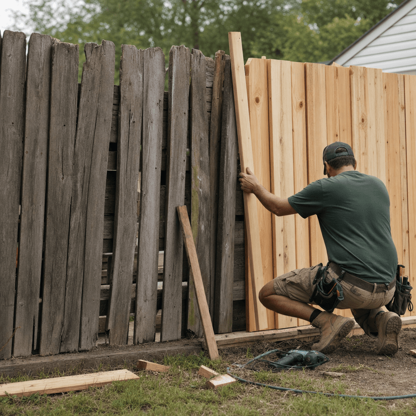 Fence repair before after